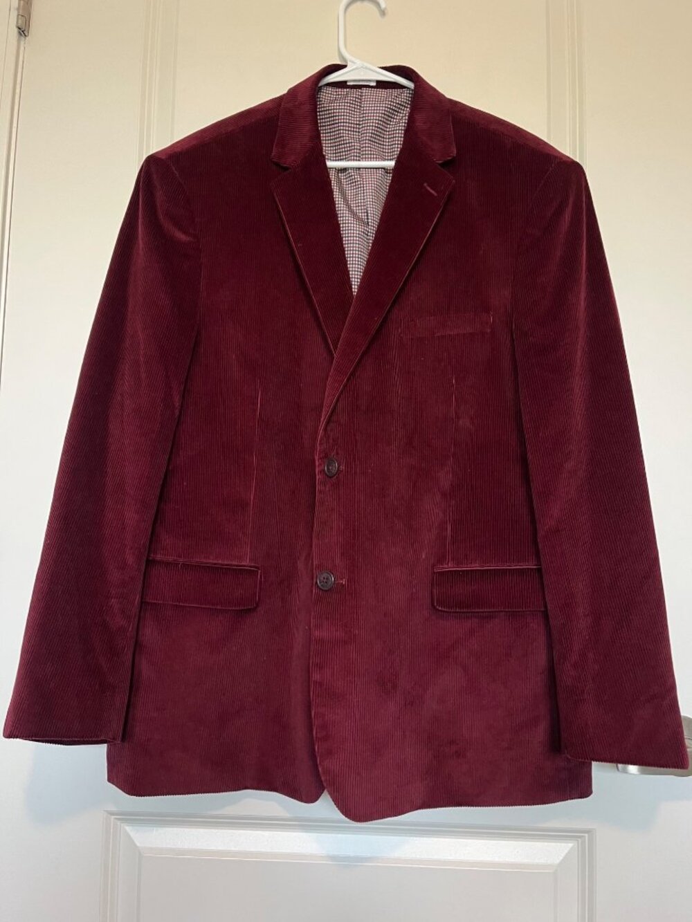 Saddlebred Burgundy Corduroy Two-Button Blazer Mens Jacket 48R Checkered Lining